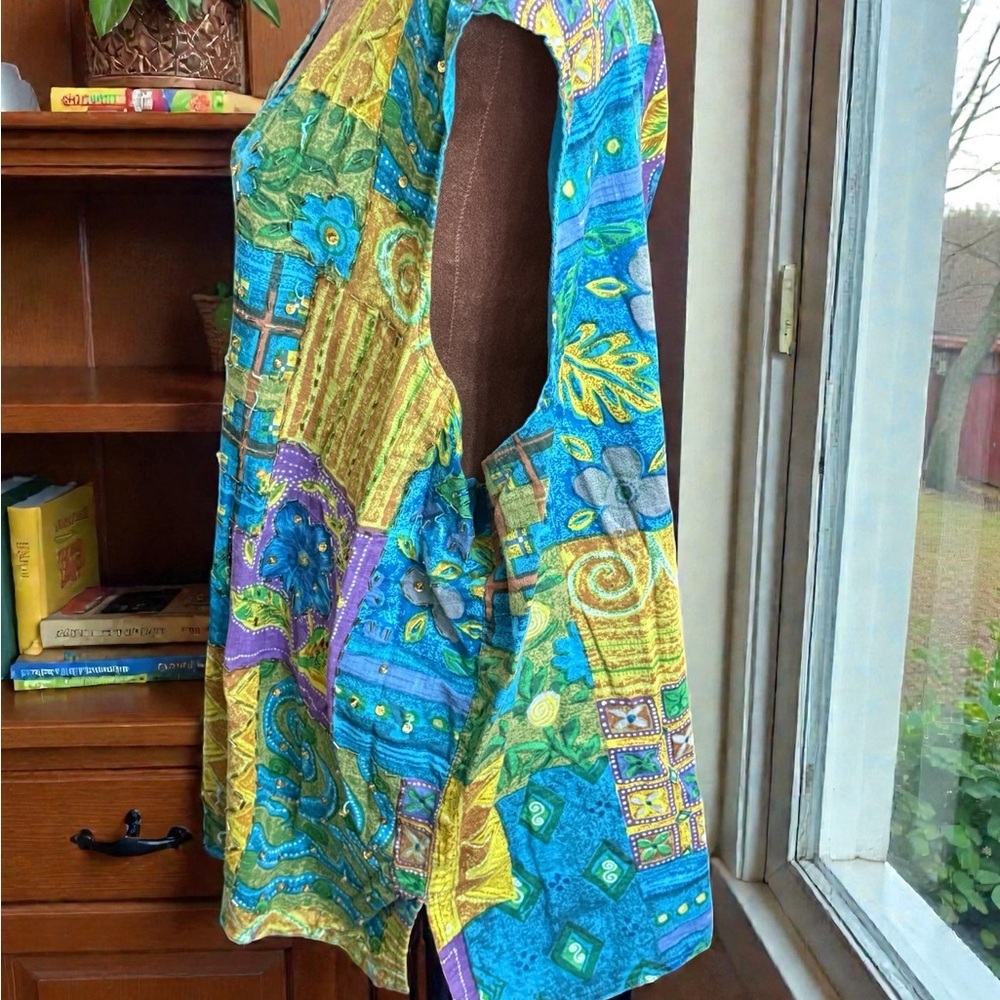 Vibrant Patchwork Vest in Blue and Yellow - Picture 3 of 5